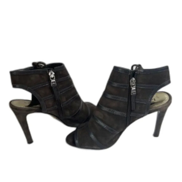 Lauren Ralph Lauren Brown Faux Suede Open Toe Side Zip Side Tie High Heel Sz 7B - Picture 1 of 8